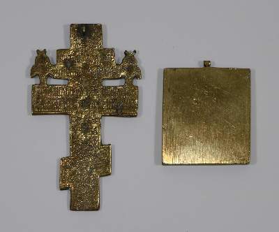 Bild Nr.2: 131-2343 Bronzeikone u. Vortragekreuz.: (Volkskunst, Ikonen)