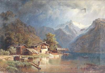 Bild Nr.2: 131-3068 Hochfläche mit Nadelbäumen,: (Künstlergraphik, Dolomiten)