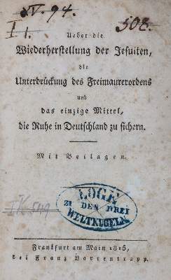 Bild Nr.1: 131-317 Ueber die Wiederherstelluntz der Jesuiten,: (Freimaurerei)