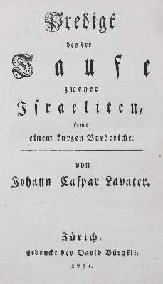 Bild Nr.1: 131-332 Lavater,J.C.: (Judaica)