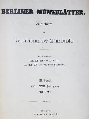 Bild Nr.1: 131-443 Berliner Münzblätter.: (Numismatik u. Siegelkunde, Medaillen)