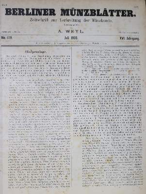 Bild Nr.2: 131-443 Berliner Münzblätter.: (Numismatik u. Siegelkunde, Medaillen)