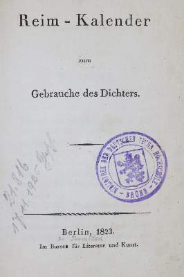 Bild Nr.2: 131-650 Reim-Kalender: (Bibliographie und Buchwesen)