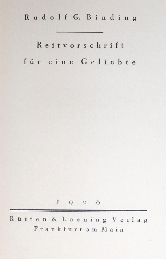 Große Abbildung Nr.1: 132-1093 Binding,R.: (Literatur und illustrierte Bücher 20.Jahrhundert - Alte Literatur in modernen Ausgaben)