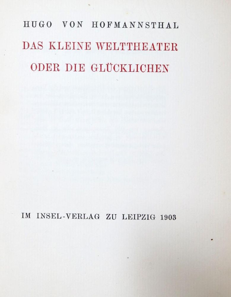 Große Abbildung Nr.1: 132-1167 Hofmannsthal,H.v.: (Literatur und illustrierte Bücher 20.Jahrhundert - Alte Literatur in modernen Ausgaben)