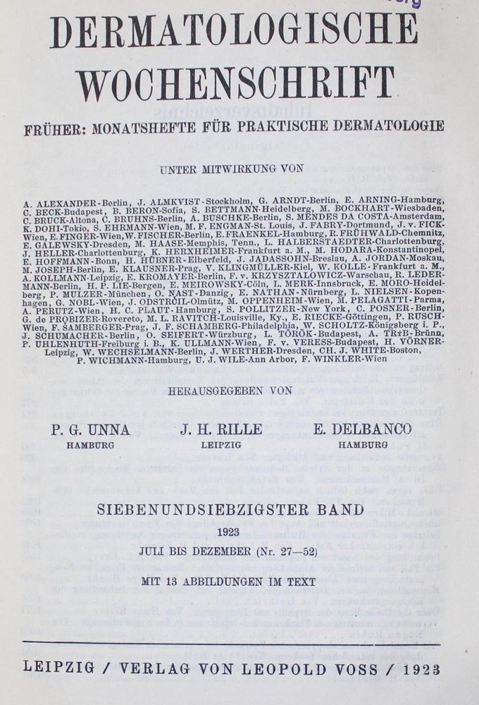 Große Abbildung Nr.1: 132-1352 Dermatologische Wochenschrift.: (Medizin)