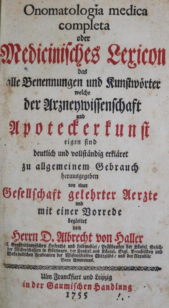 Große Abbildung Nr.1: 132-1379 Onomatologia medica completa: (Medizin)