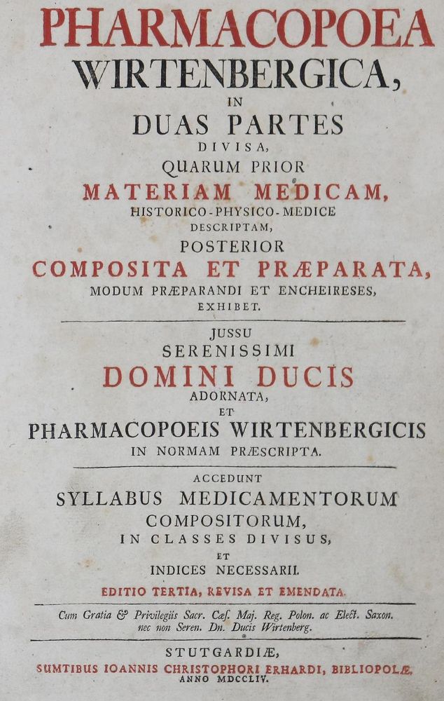 Große Abbildung Nr.2: 132-1382 Pharmacopoca Wirtenbergica ...: (Medizin, Pharmazie, Baden-Württemberg)