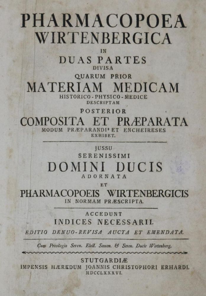 Große Abbildung Nr.1: 132-1385 Pharmacopoea Wirtembergica: (Medizin, Pharmazie)