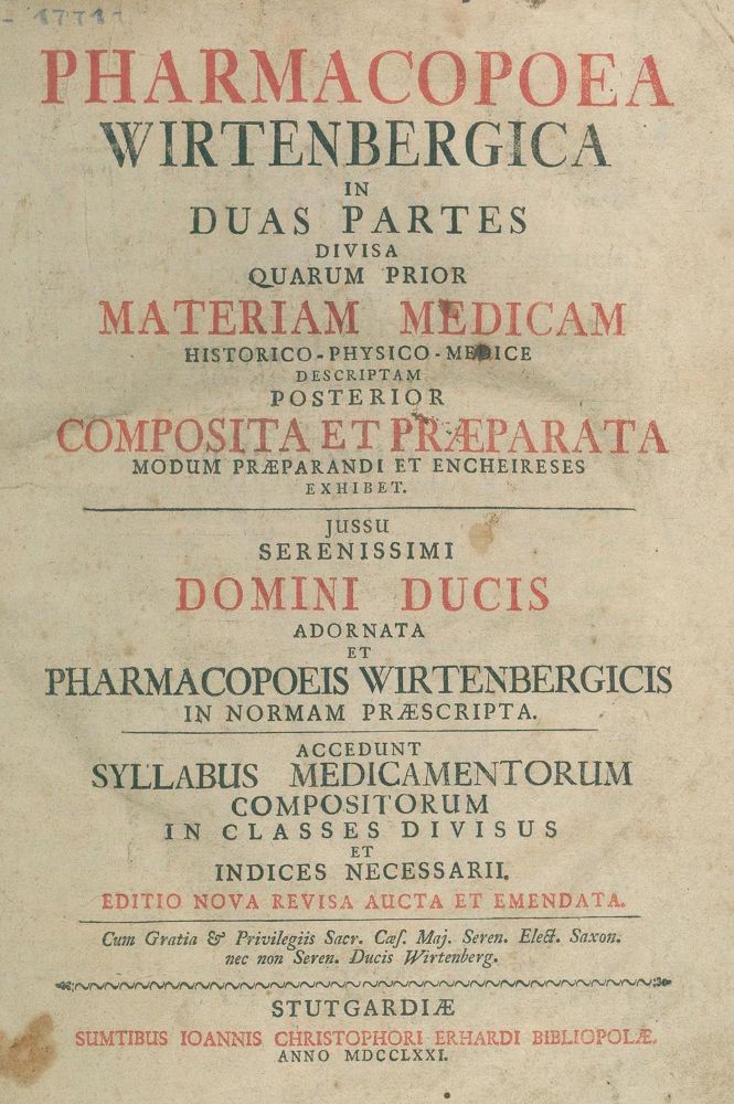 Große Abbildung Nr.1: 132-1386 Pharmacopoea Wirtenbergica: (Medizin, Pharmazie)
