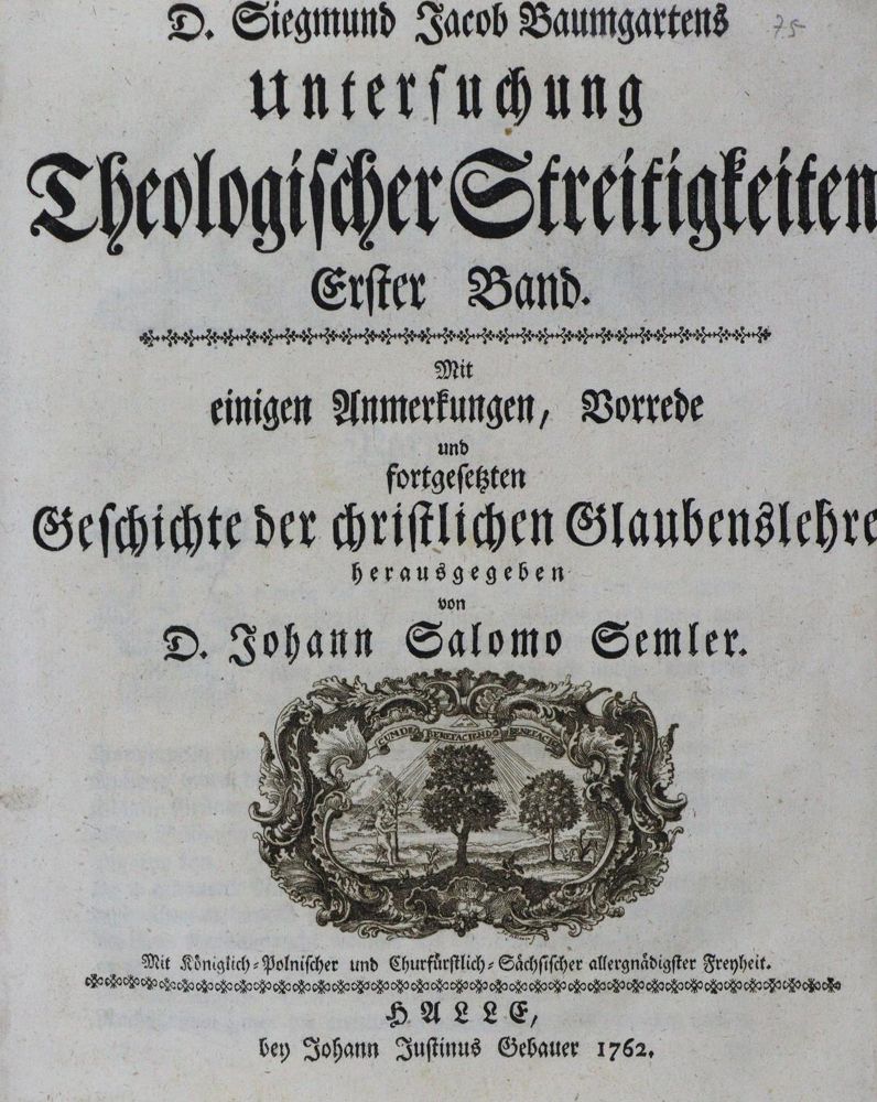 Große Abbildung Nr.1: 132-14 Baumgarten,S.J.: (Alte Drucke, Handschriften und Theologie)