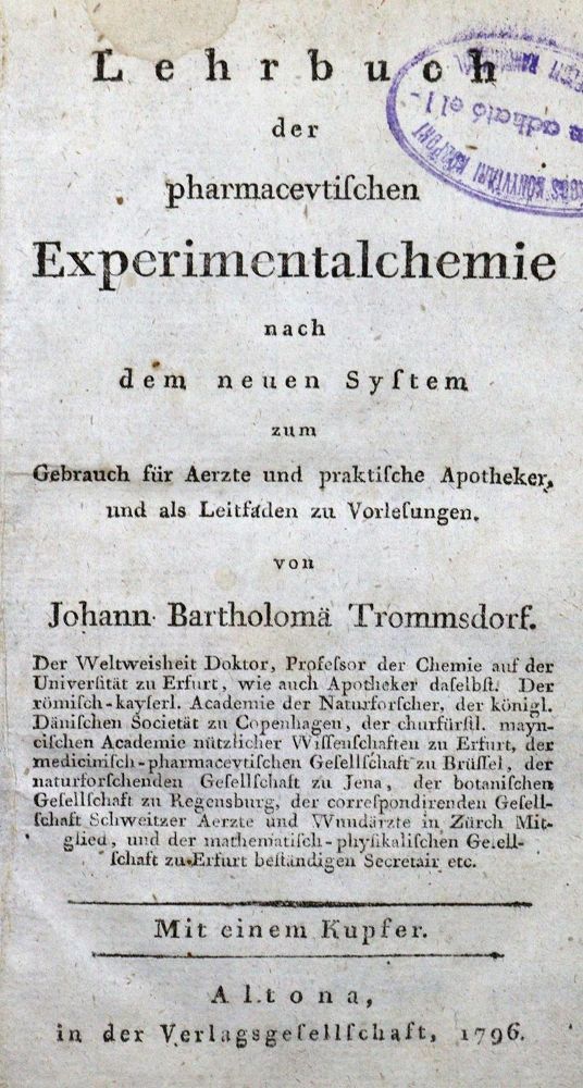 Große Abbildung Nr.1: 132-1473 Trommsdorf,J.B.: (Verschiedene Gebiete - Varia, Chemie)