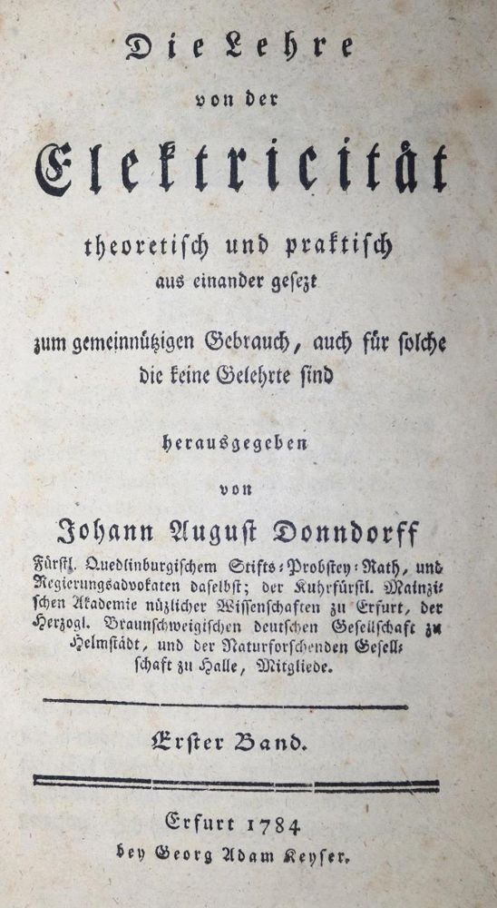 Große Abbildung Nr.1: 132-1482 Donndorff,J.A. (Hrsg.).: (Verschiedene Gebiete - Varia, Elektrizität)