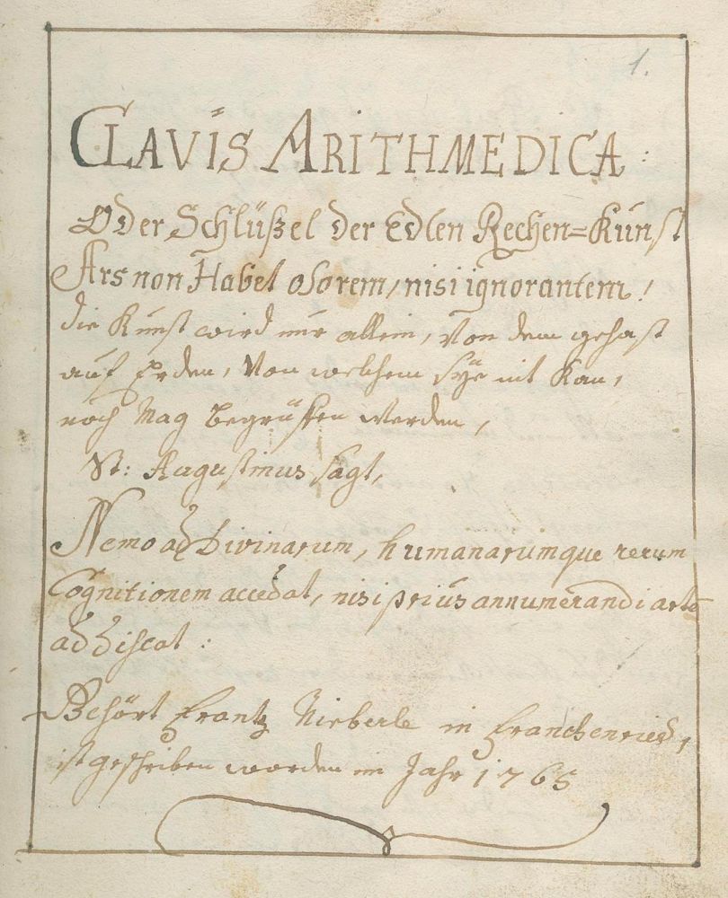 Große Abbildung Nr.1: 132-1500 Clavis Arithmedica: (Verschiedene Gebiete - Varia, Mathematik, Handschriften)