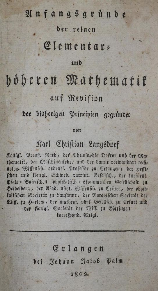 Große Abbildung Nr.1: 132-1502 Langsdorf,K.C.: (Verschiedene Gebiete - Varia, Mathematik)
