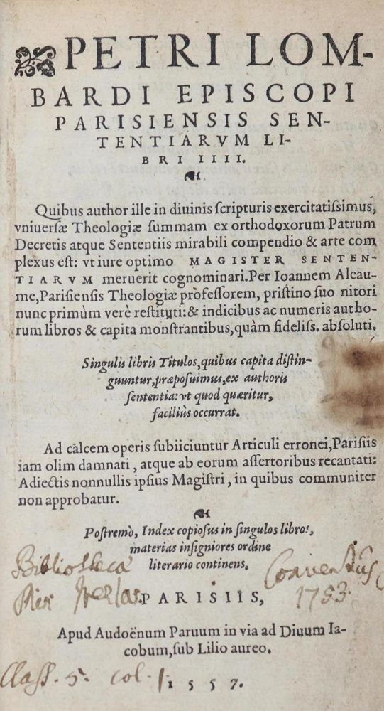 Große Abbildung Nr.1: 132-164 Lombardus,P.: (Alte Drucke, Handschriften und Theologie)