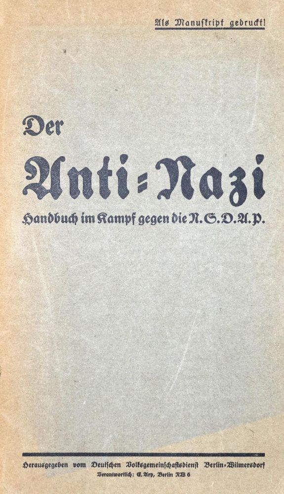Große Abbildung Nr.1: 132-1695 Anti-Nazi, Der.: (Deutschland, Nationalsozialismus)