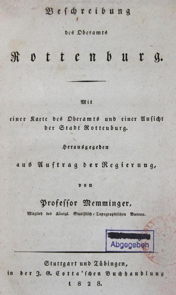 Große Abbildung Nr.1: 132-1729 Memminger,(J.D.G.).: (Deutschland, Rottenburg)