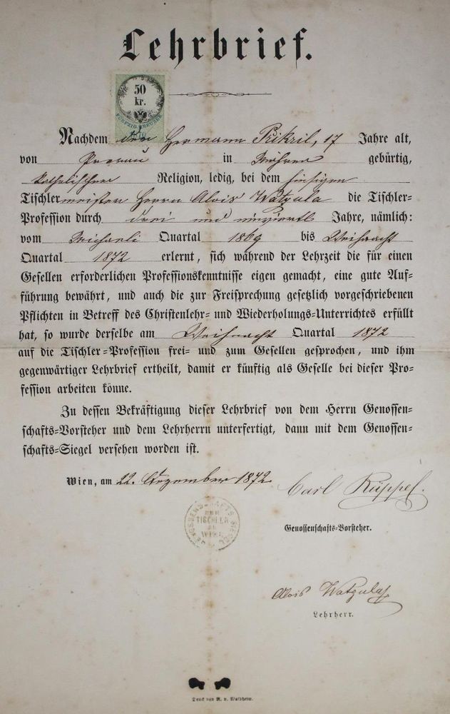 Große Abbildung Nr.3: 132-1800 Lehrbrief: (Österreich, Handwerk)