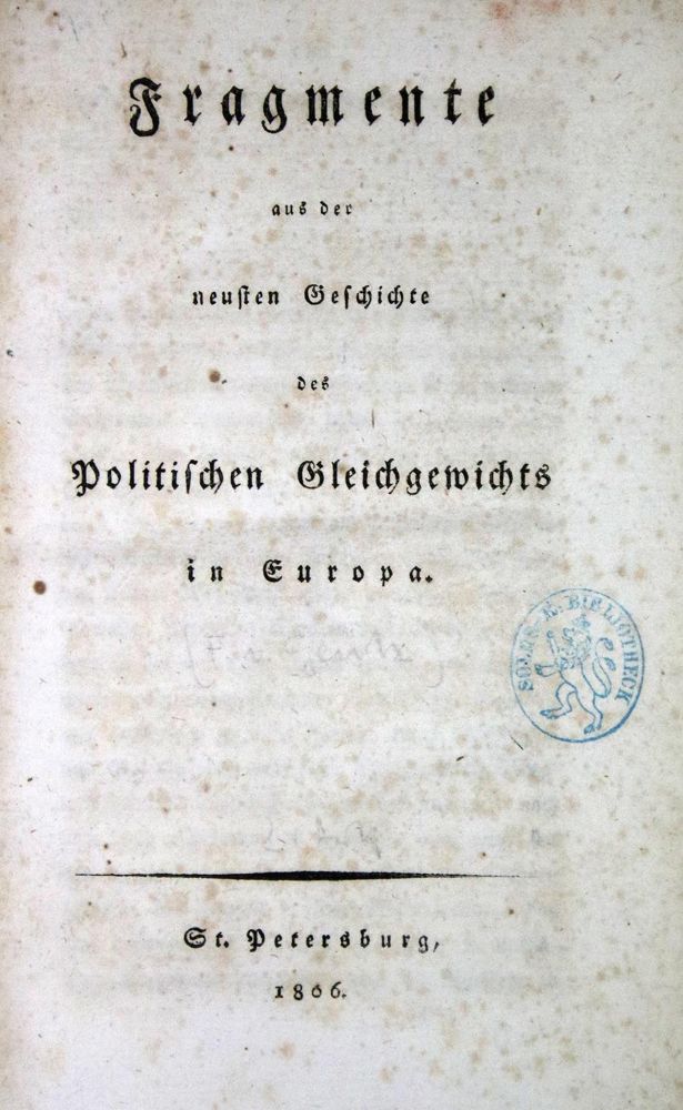 Große Abbildung Nr.1: 132-1860 (Gentz,F.v.): (Verschiedene Länder - Geschichte)