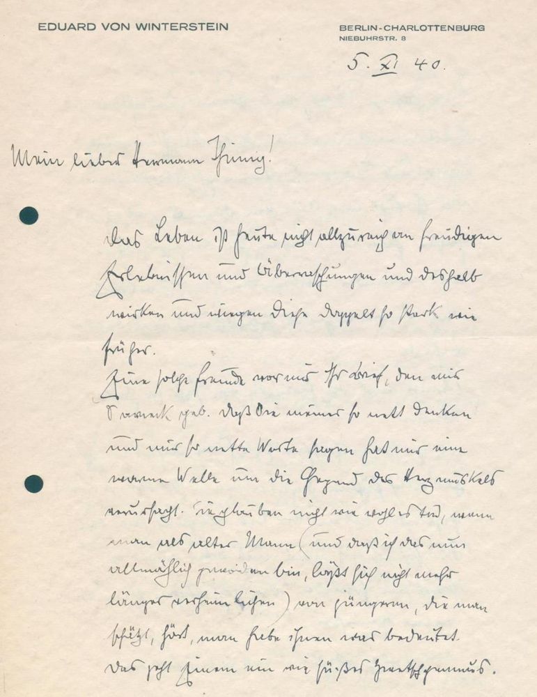 Große Abbildung Nr.1: 132-1948 Winterstein, Eduard von,: (Autographen)