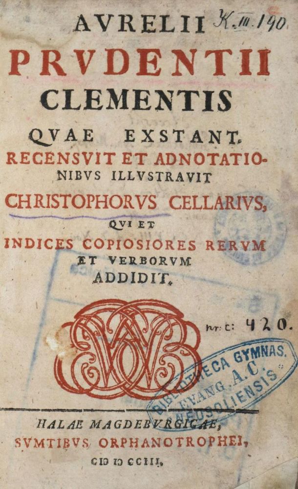 Große Abbildung Nr.1: 132-197 Prudentius,A.C.: (Alte Drucke, Handschriften und Theologie)