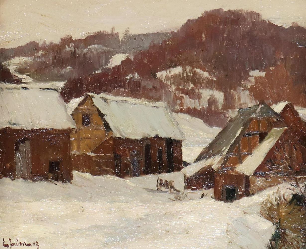 Große Abbildung Nr.1: 132-4254 Winterliches Dorf.: (Künstlergraphik)