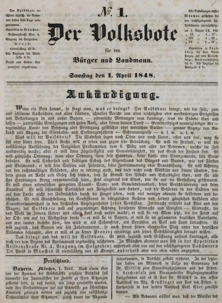 Große Abbildung Nr.1: 132-484 Volksbote, Der,: (Zeitschriften und Zeitungen, Revolution 1848/49 - Vormärz - Politik)