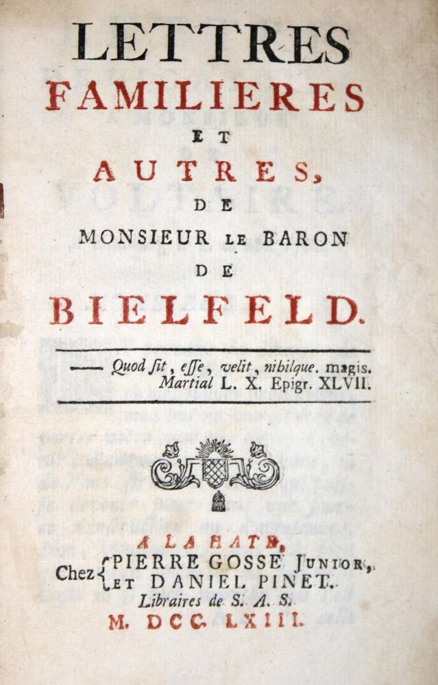 Große Abbildung Nr.1: 132-865 Bielfeld,(J.F.v.).: (Literatur und illustrierte Bücher bis 19.Jahrhundert)