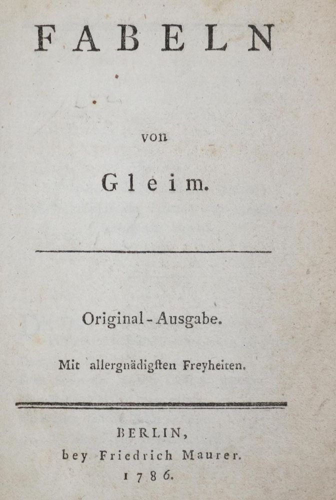 Große Abbildung Nr.1: 132-905 Gleim,(J.W.L.).: (Fabeln)