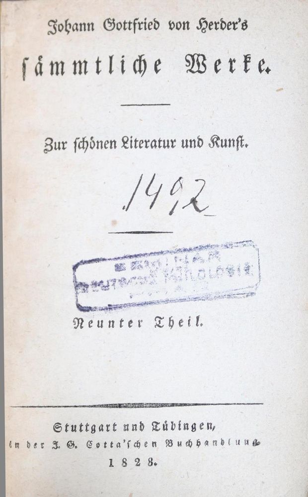 Große Abbildung Nr.1: 132-938 Herder,J.G.: (Literatur und illustrierte Bücher bis 19.Jahrhundert)