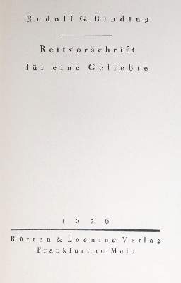 Bild Nr.1: 132-1093 Binding,R.: (Literatur und illustrierte Bücher 20.Jahrhundert - Alte Literatur in modernen Ausgaben)