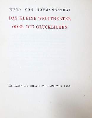 Bild Nr.1: 132-1167 Hofmannsthal,H.v.: (Literatur und illustrierte Bücher 20.Jahrhundert - Alte Literatur in modernen Ausgaben)
