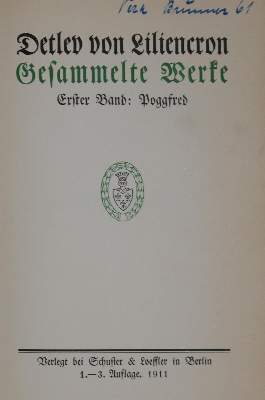 Bild Nr.1: 132-1201 Liliencron,D.v.: (Literatur und illustrierte Bücher 20.Jahrhundert - Alte Literatur in modernen Ausgaben)
