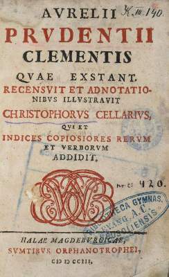Bild Nr.1: 132-197 Prudentius,A.C.: (Alte Drucke, Handschriften und Theologie)
