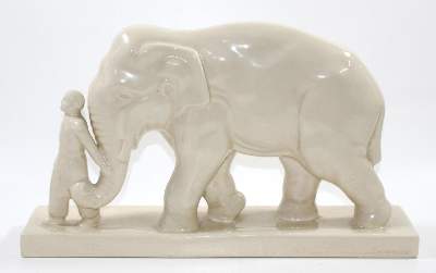 Bild Nr.1: 132-2177 Elefant mit Führer: (Porzellan u. Keramik)