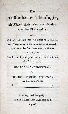 Bild Nr.1: 132-249 Weismann,J.H.: (Alte Drucke, Handschriften und Theologie)