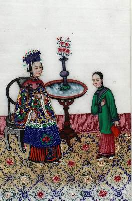 Bild Nr.1: 132-3187 Dame und Dienerin.: (Künstlergraphik, China)