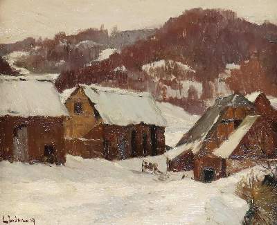 Bild Nr.1: 132-4254 Winterliches Dorf.: (Künstlergraphik)