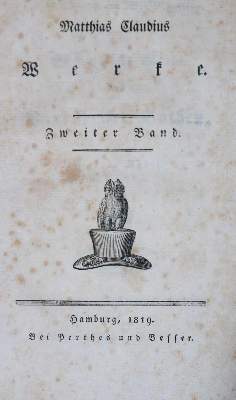 Bild Nr.1: 132-877 Claudius,M.: (Literatur und illustrierte Bücher bis 19.Jahrhundert)