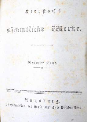 Bild Nr.1: 132-955 Klopstock,(F.G.).: (Literatur und illustrierte Bücher bis 19.Jahrhundert)