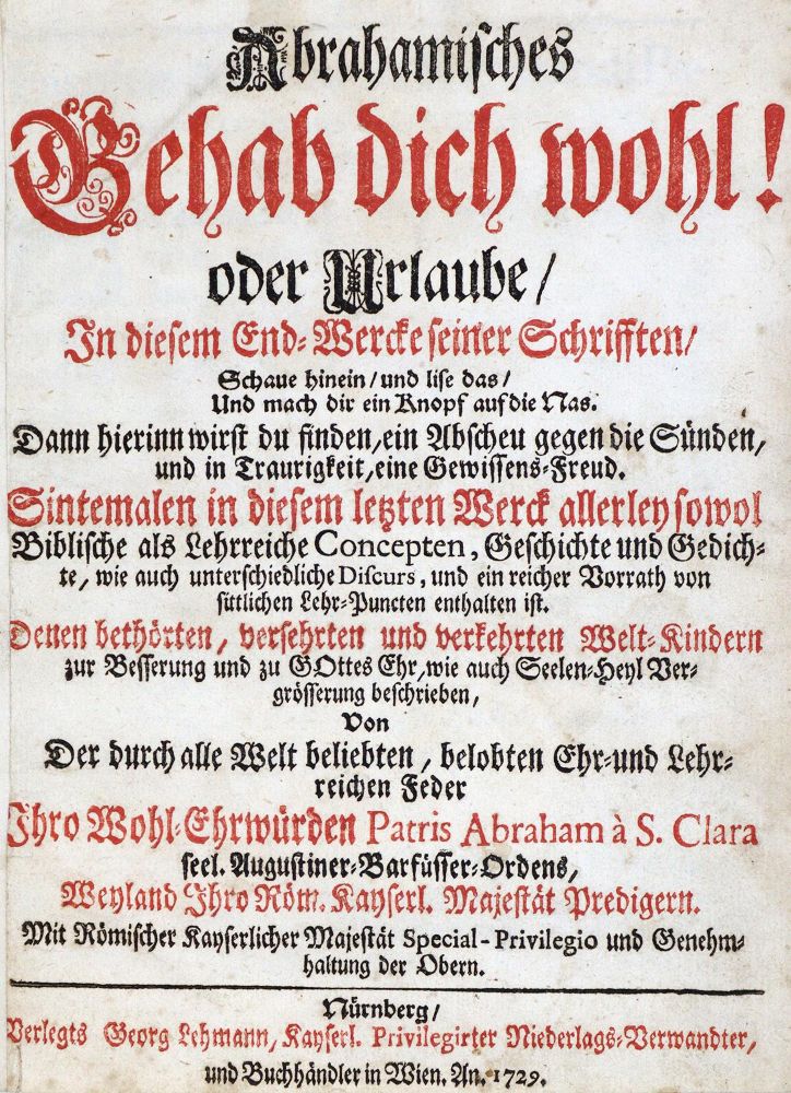 Große Abbildung Nr.2: 133-1 Abraham a Santa Clara (d.i. U.Megerle).: (Alte Drucke, Handschriften und Theologie)
