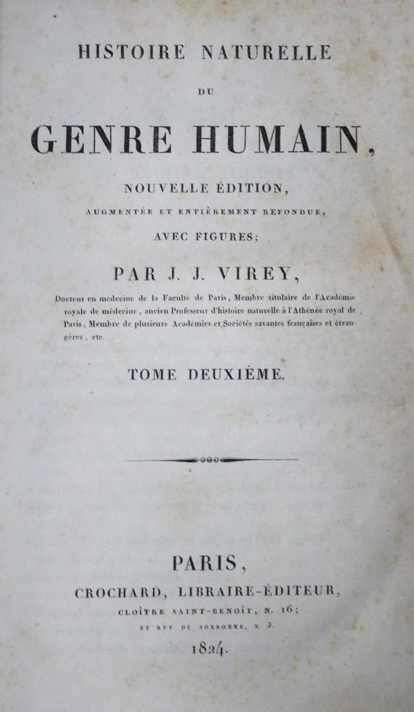 Große Abbildung Nr.1: 133-1193 Virey,J.J.: (Medizin, Anthropologie)