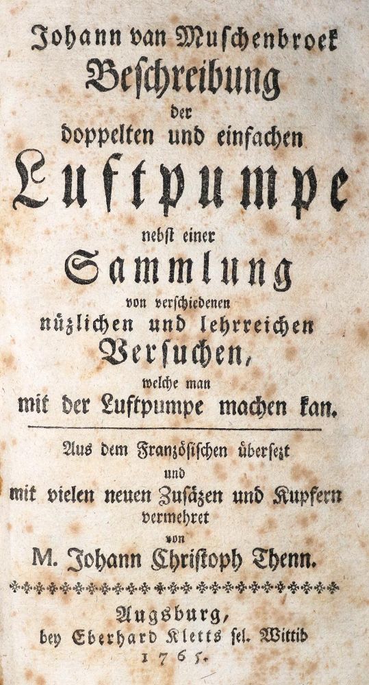 Große Abbildung Nr.1: 133-1320 Muschenbroek,J.v.: (Verschiedene Gebiete - Varia, Luftpumpe)