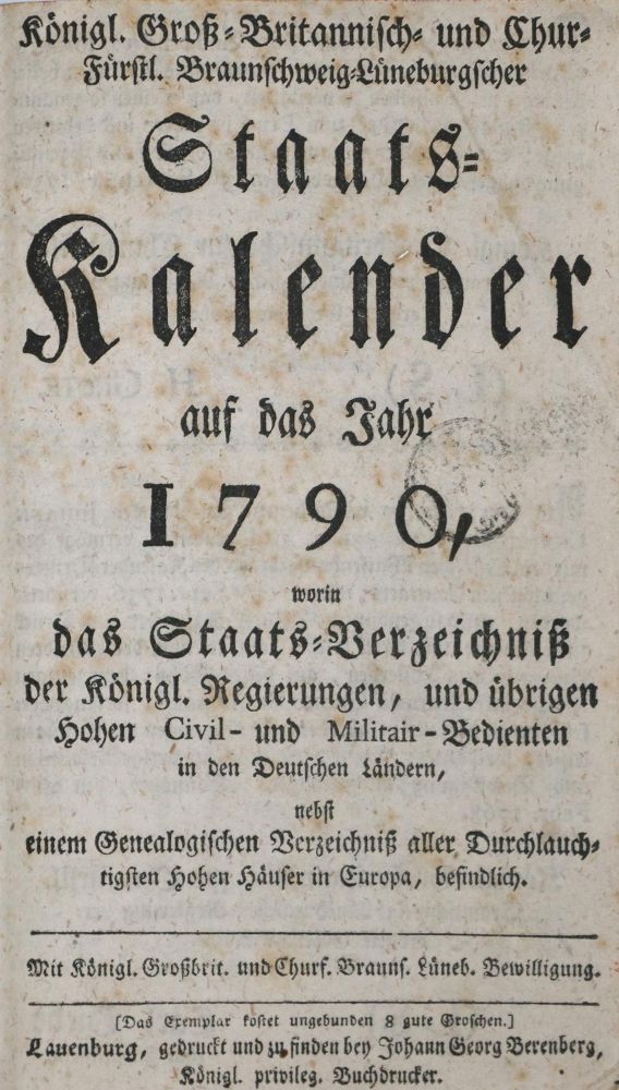 Große Abbildung Nr.1: 133-1538 Staats-Kalender.: (Deutschland)