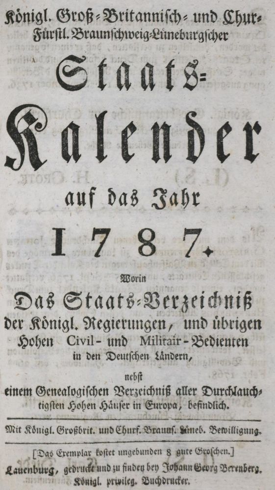 Große Abbildung Nr.2: 133-1538 Staats-Kalender.: (Deutschland)