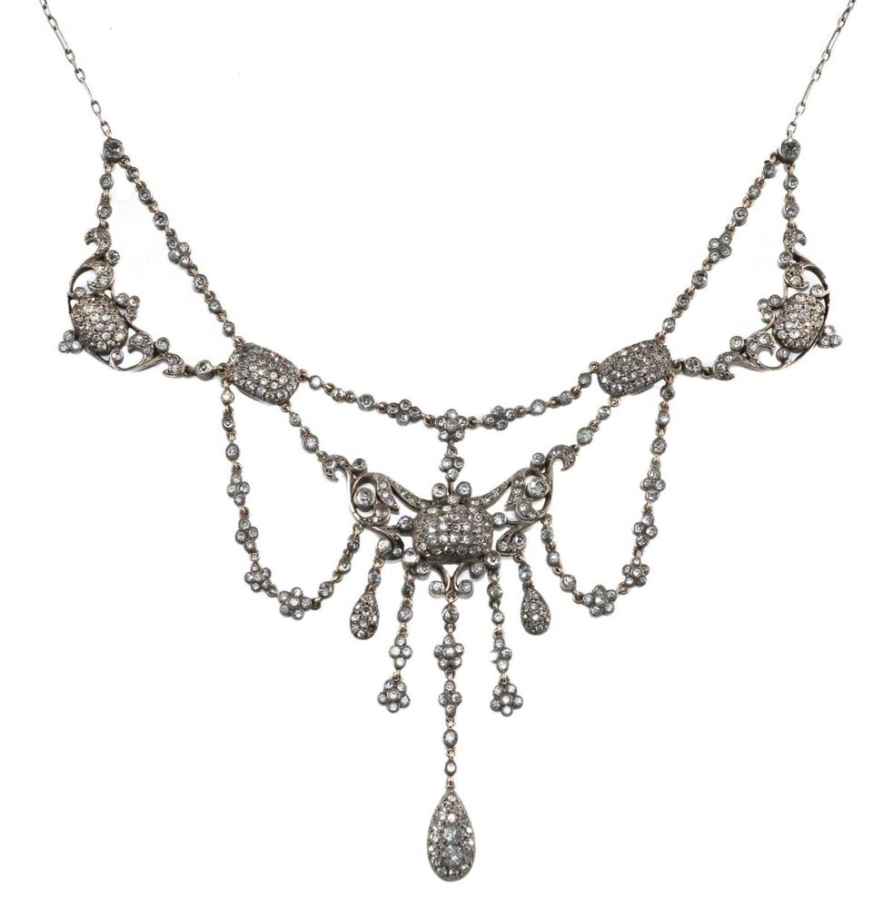 Große Abbildung Nr.1: 133-1946 Strasscollier, Silber um 1800.: (Schmuck, Collier)