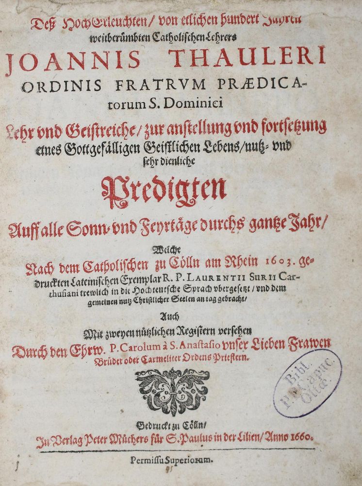 Große Abbildung Nr.1: 133-204 Tauler,J.: (Alte Drucke, Handschriften und Theologie)