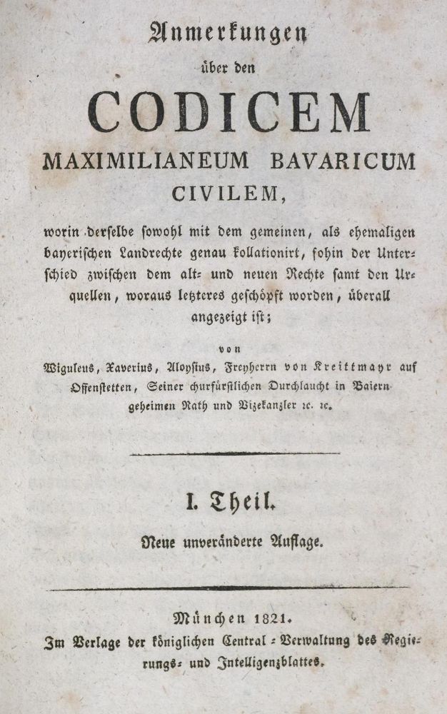 Große Abbildung Nr.1: 133-270 Kreittmayr,W.X.A.v.: (Juridica und Kriminologie, Bayern)