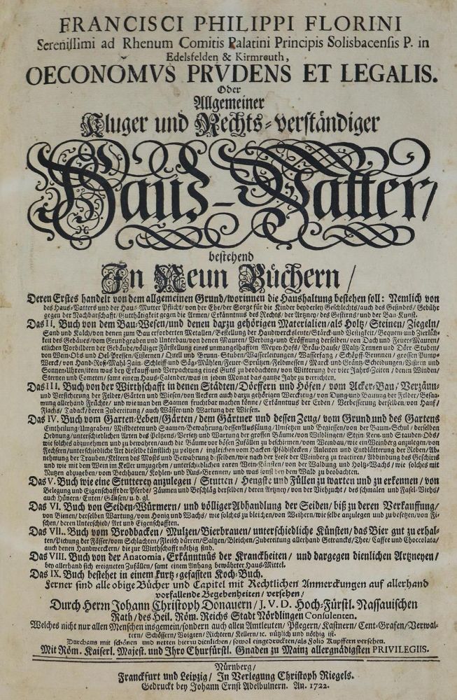Große Abbildung Nr.1: 133-382 Florinus,F.P.: (Küche und Haushalt, Haushalt)
